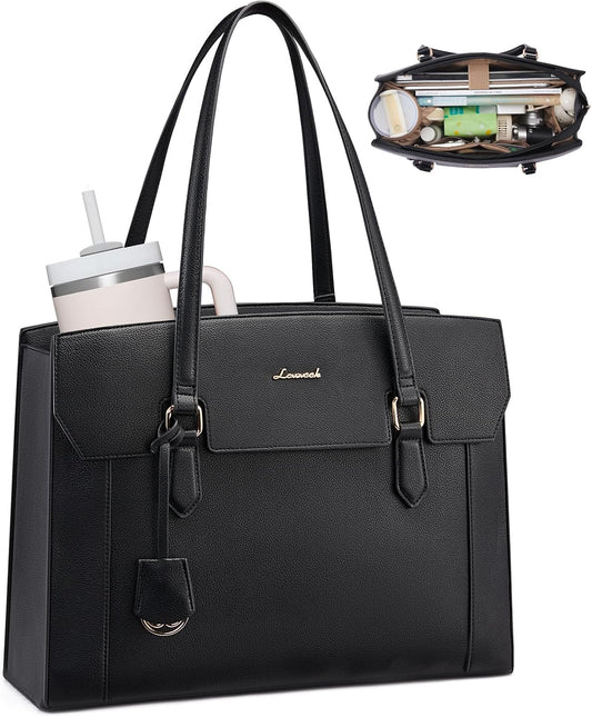 LOVEVOOK Laptop Tote Bag for Women,Computer Work Bag With Large Cup Holder,15.6 Inch Waterproof PU Leather Purse Briefcase for Teacher