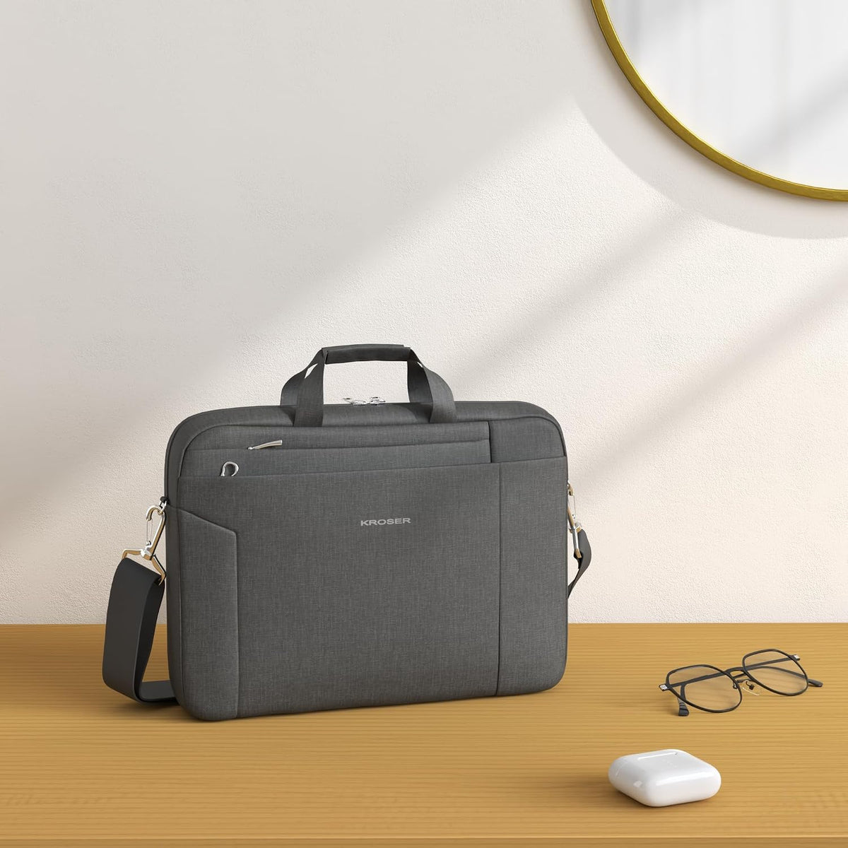 KROSER Laptop Bag 15.6 Inch Briefcase Shoulder Bag Water Repellent Laptop Bag Bussiness Carrying Handbag