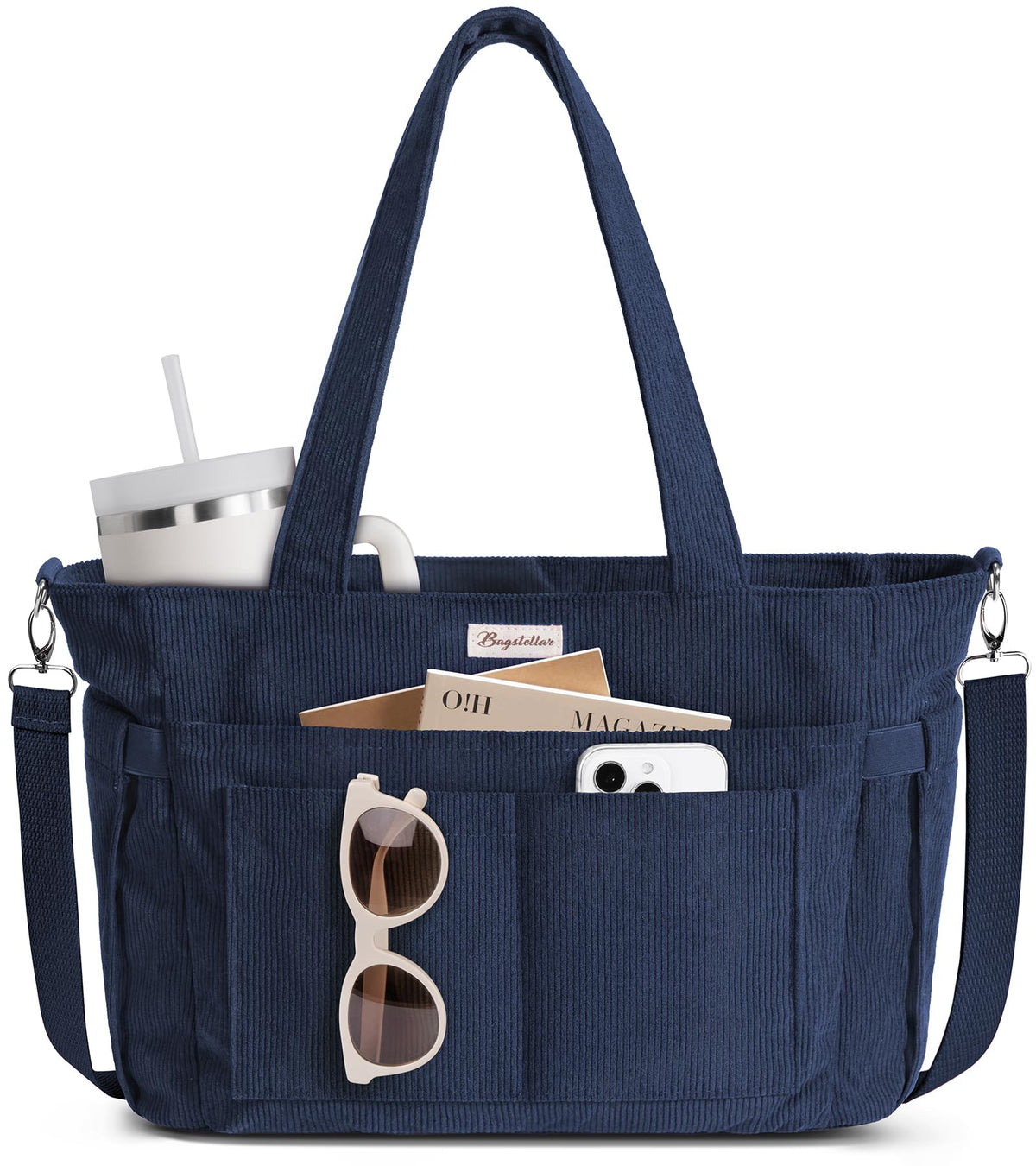 Bagstellar Corduroy Tote Bag for Women, 17 Pockets Laptop Work Tote Purse