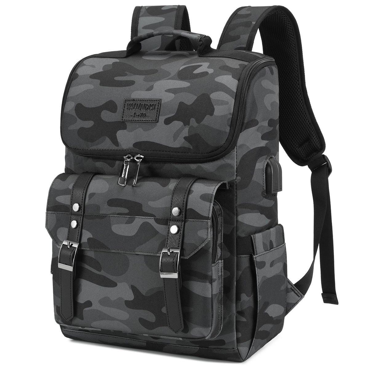 YALUNDISI Vintage Backpack Travel Laptop Backpack with usb Charging Port for Women & Men College Backpack Fits 15.6 Inch Laptop Black