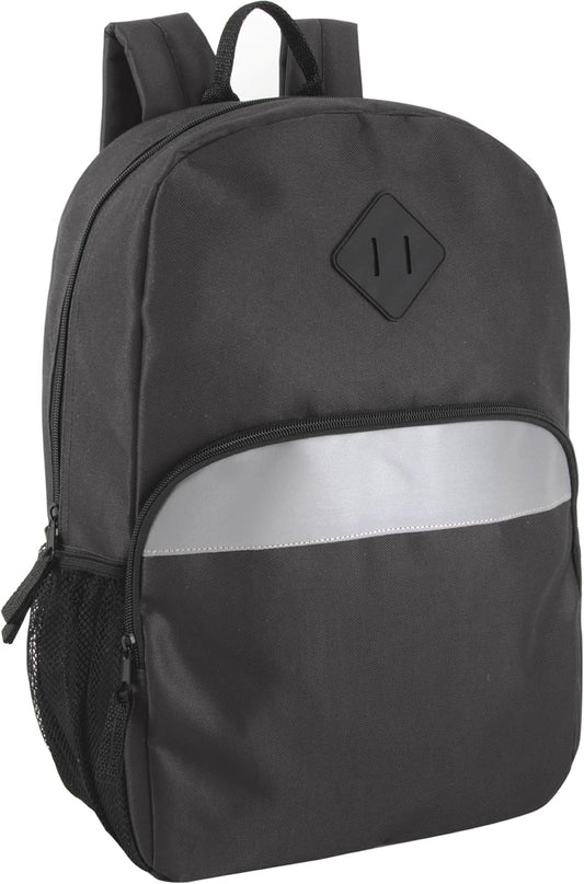 Trail maker 17" Backpack – Reflective School Backpack with Padded Straps, Water Bottle Pockets for Kids & Adults, School Travel Camp (Black)