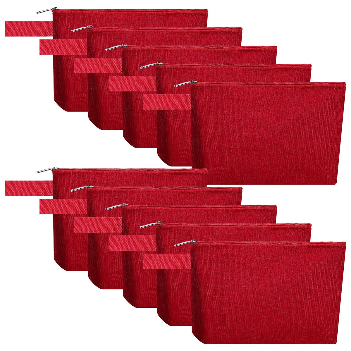 10 Pieces Cotton Canvas Makeup Bag with Bottom, Multi-Purpose Cosmetic Bag with Zipper Travel Toiletry Pouch, Blank DIY Craft Bag Pencil Bag (M, White), MN-WB07