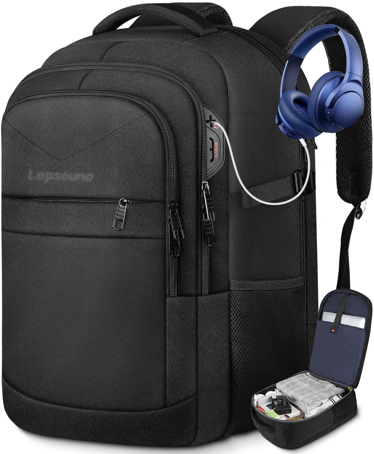 17" Travel Laptop Backpack, Airline Approved Computer Bag, Black