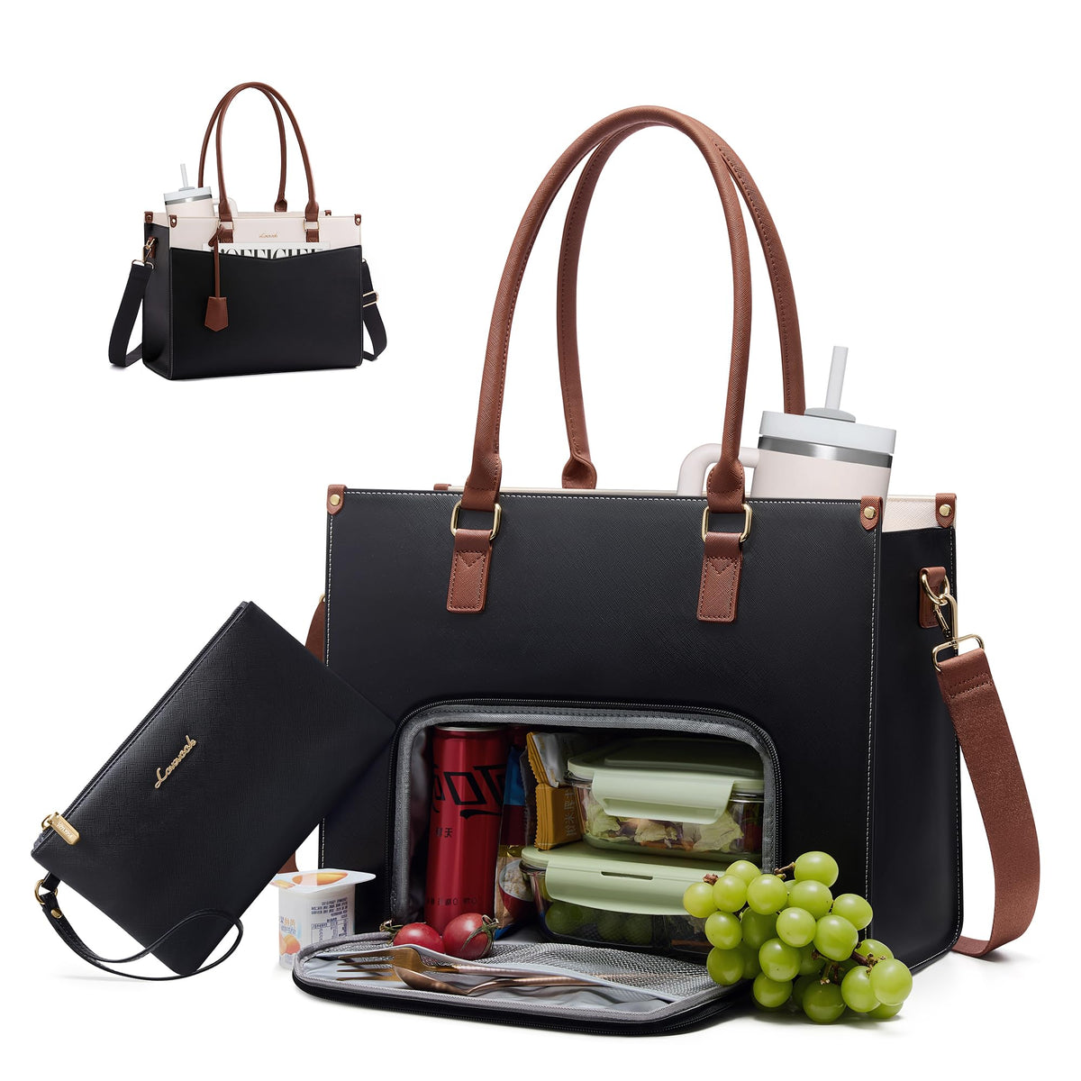 LOVEVOOK Laptop Bag for Women, Waterproof Tote Purse with Clutch for Work
