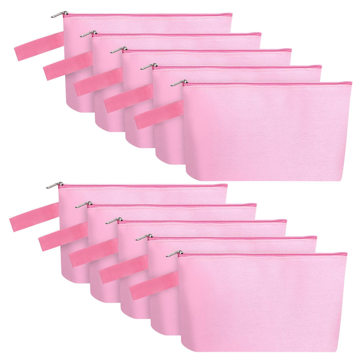 10 Pieces Cotton Canvas Makeup Bag with Bottom, Multi-Purpose Cosmetic Bag with Zipper Travel Toiletry Pouch, Blank DIY Craft Bag Pencil Bag (M, White), MN-WB07