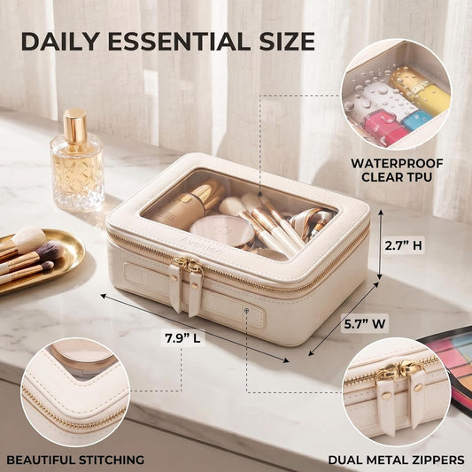 Aveniee Clear Makeup Bag Organizer, Travel Toiletry Bag Cosmetic Case for Women, Make Up Skincare Pouch Car Organizer Bag with Zippers for Essentials,White,Medium Classic