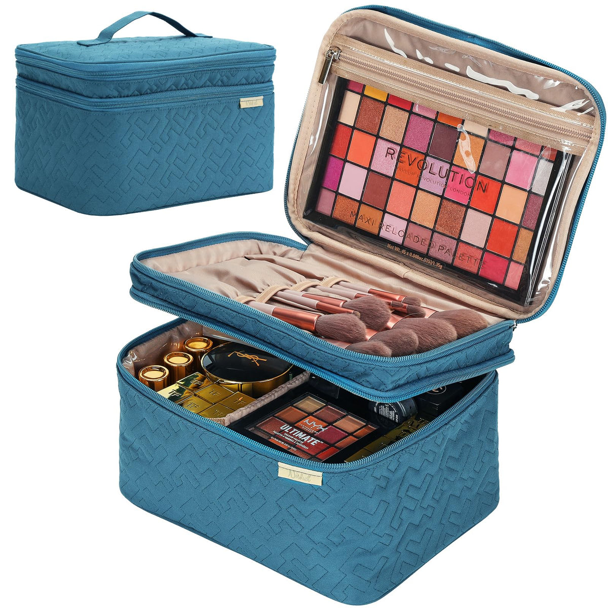 NISHEL Large Makeup Bag Organizer, Double Layer Cosmetic Travel Case