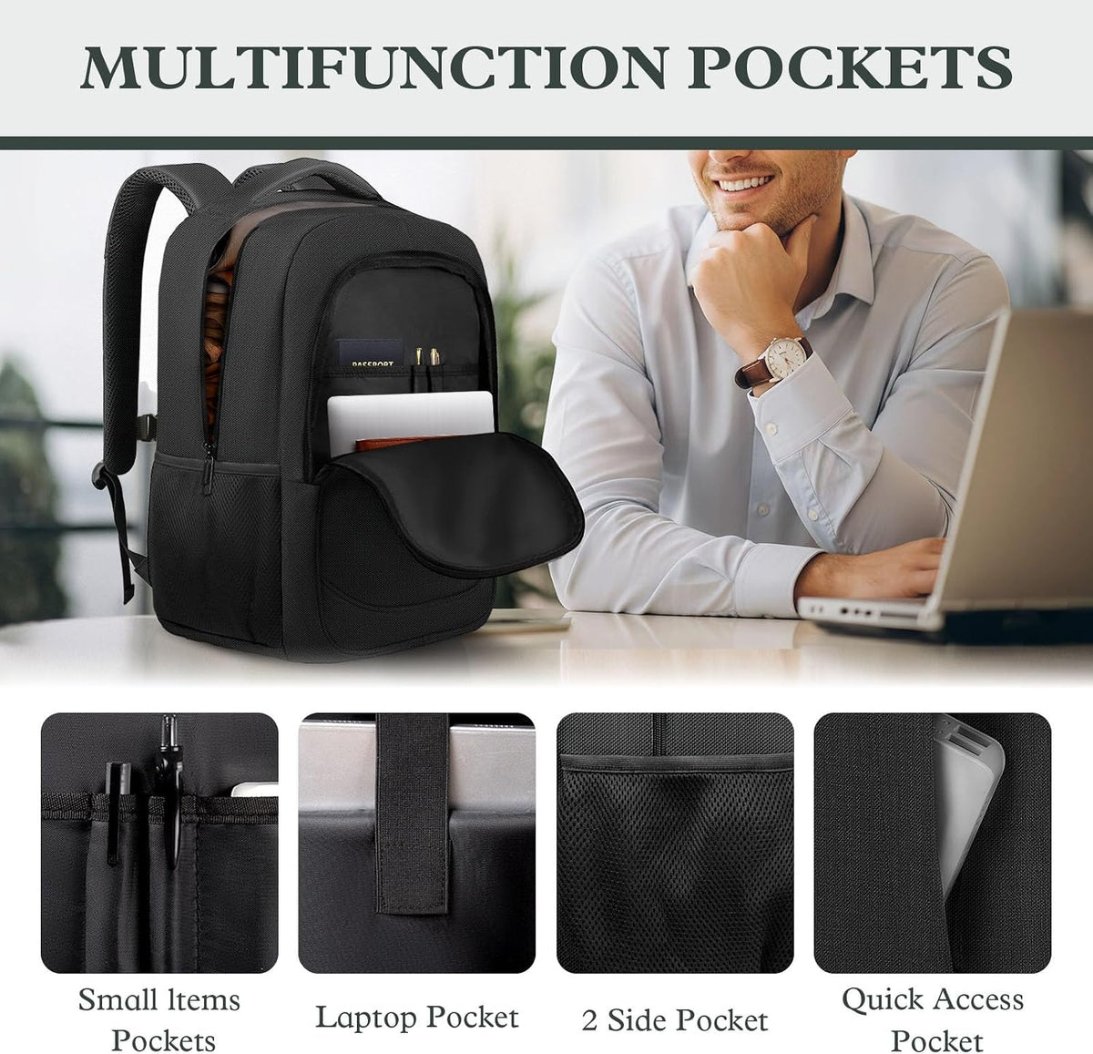17" Travel Laptop Backpack, Airline Approved Computer Bag, Black