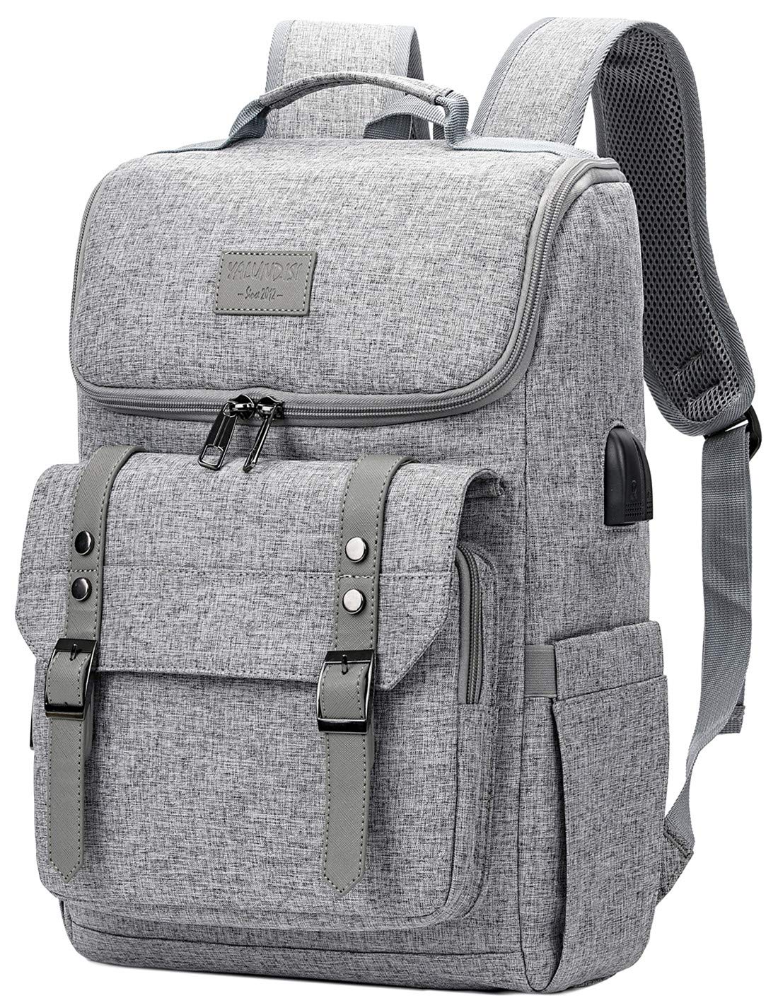 YALUNDISI Vintage Backpack Travel Laptop Backpack with usb Charging Port for Women & Men College Backpack Fits 15.6 Inch Laptop Black
