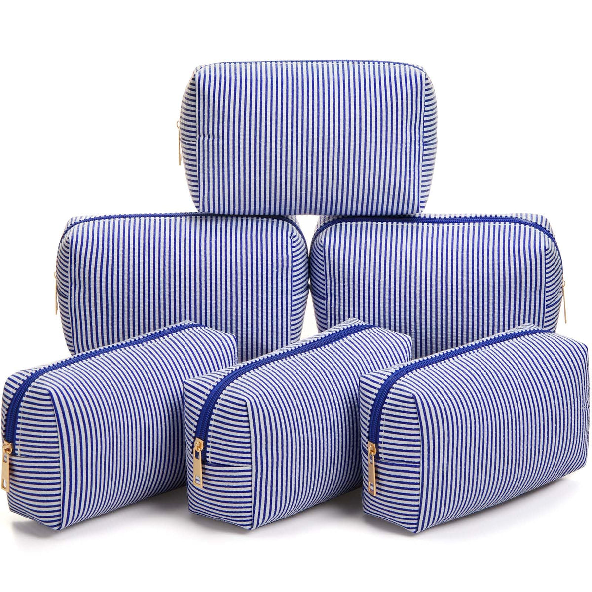 Sanwuta 6 Pcs Seersucker Cosmetic Bags Bulk, Striped Zippered,Rainbow
