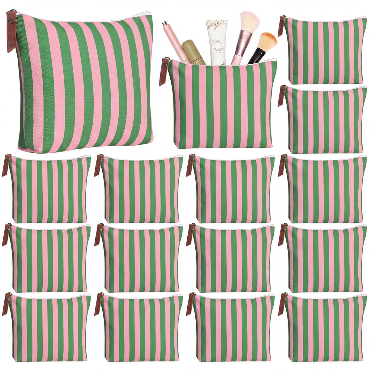 Hillban 12 Pcs Blue Striped Makeup Bags Bulk