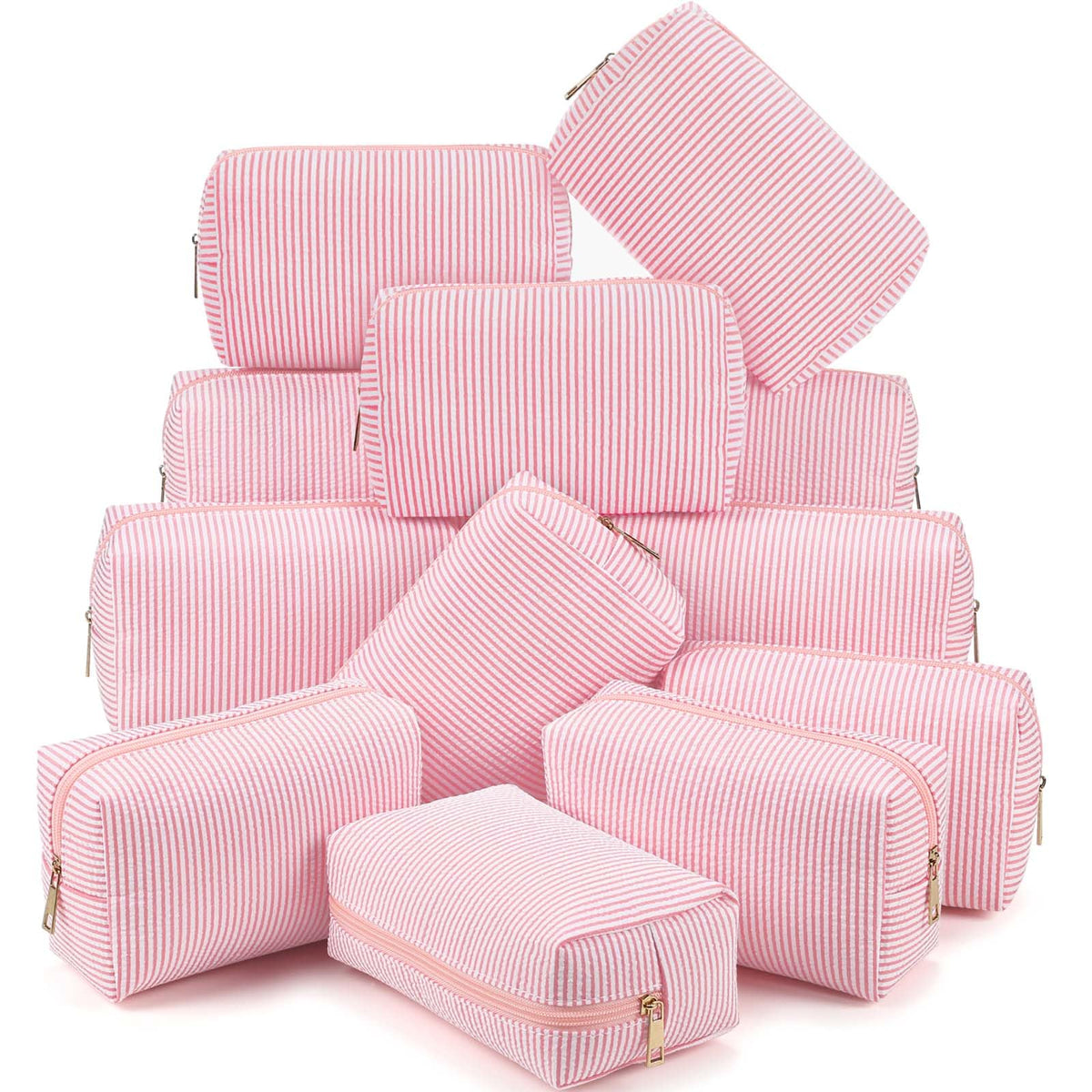 Sanwuta 6 Pcs Seersucker Cosmetic Bags Bulk, Striped Zippered,Rainbow