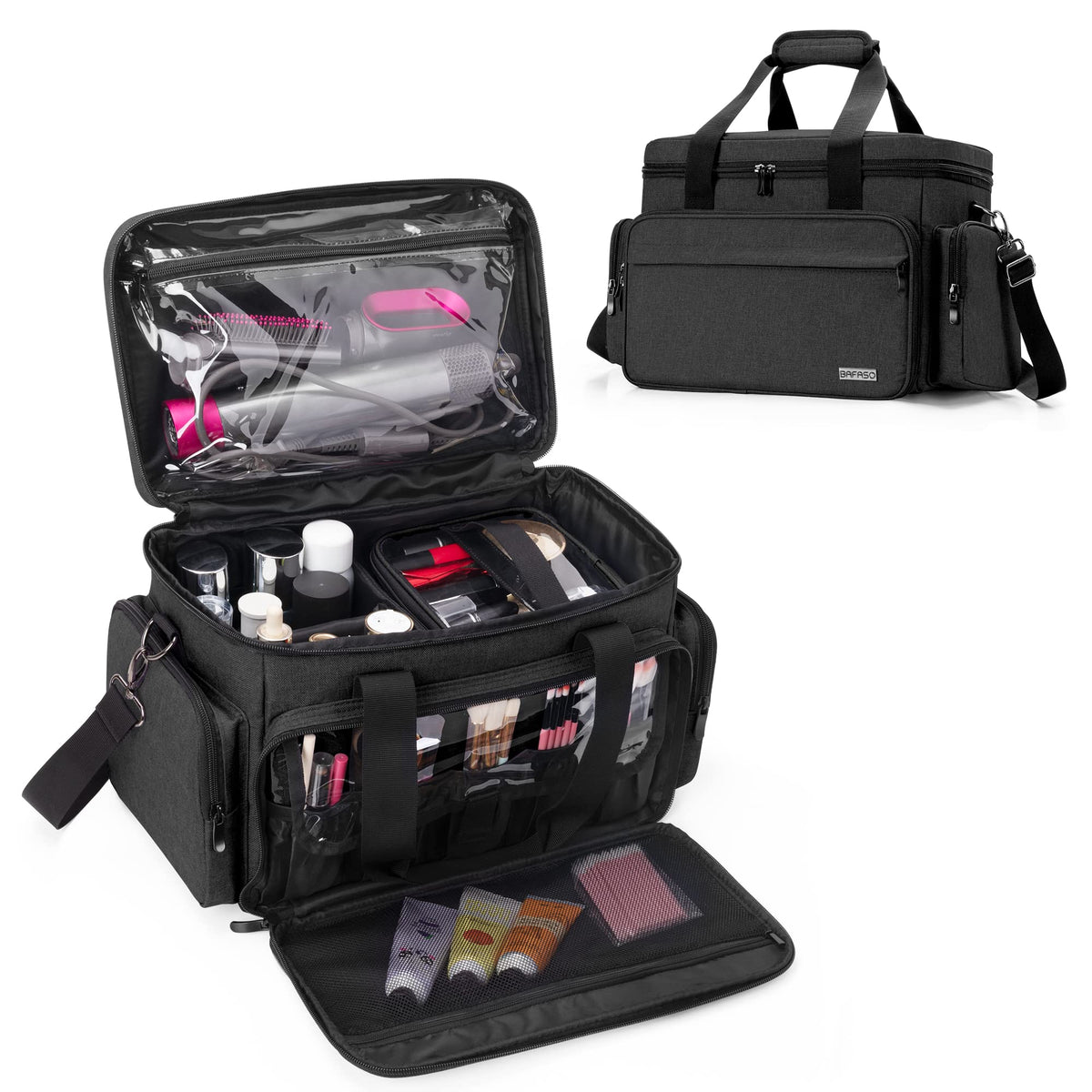 BAFASO Makeup Bag with 2 Removable Pouches and Detachable Dividers, Purple