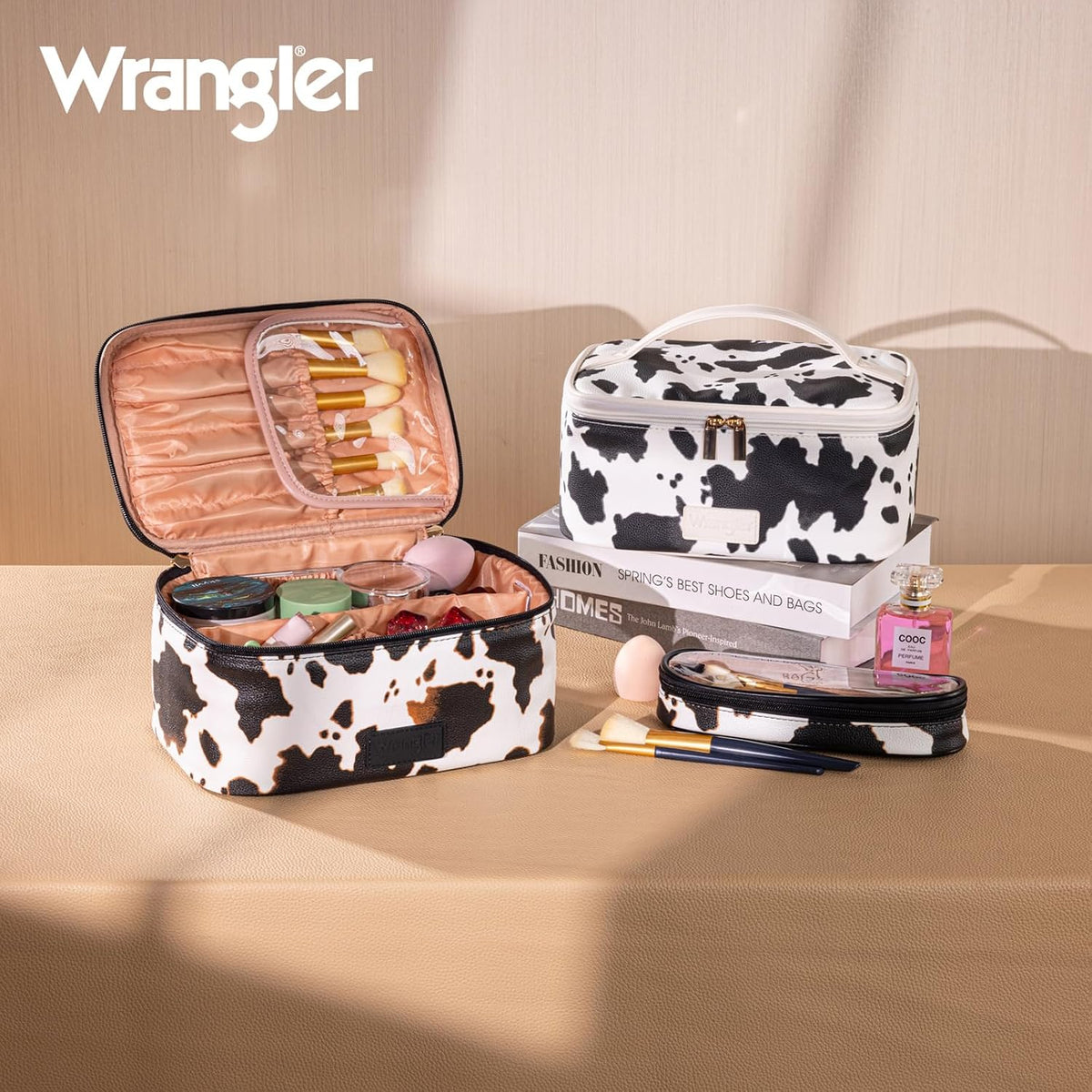 Wrangler Travel Makeup Bag 2pcs Set Cosmetic Bag with Makeup Brush Holder