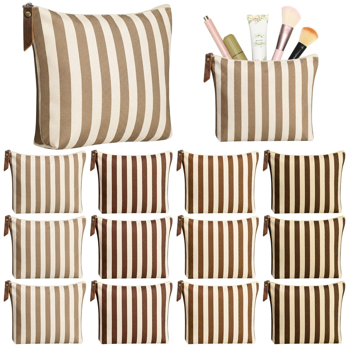 Hillban 12 Pcs Blue Striped Makeup Bags Bulk