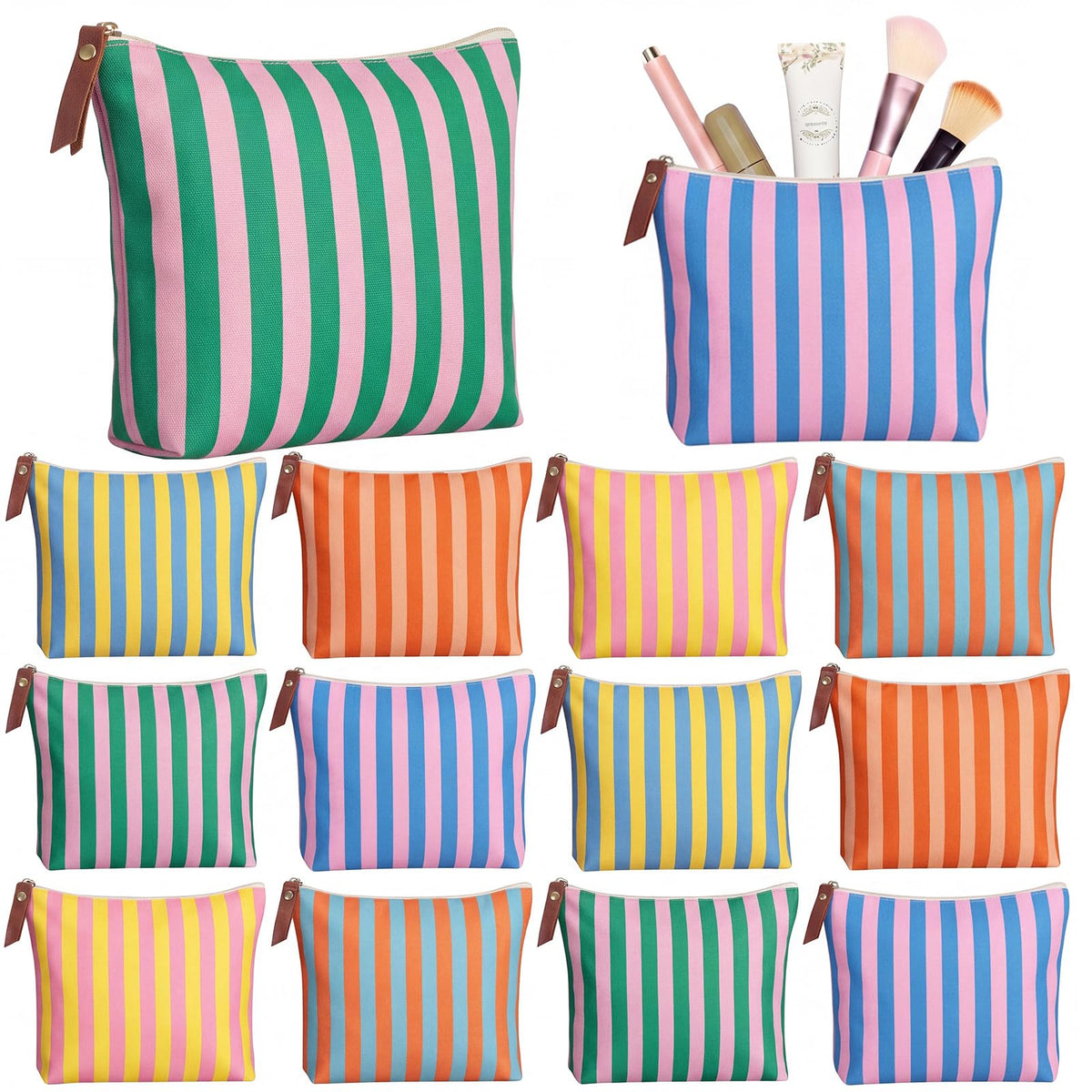 Hillban 12 Pcs Blue Striped Makeup Bags Bulk