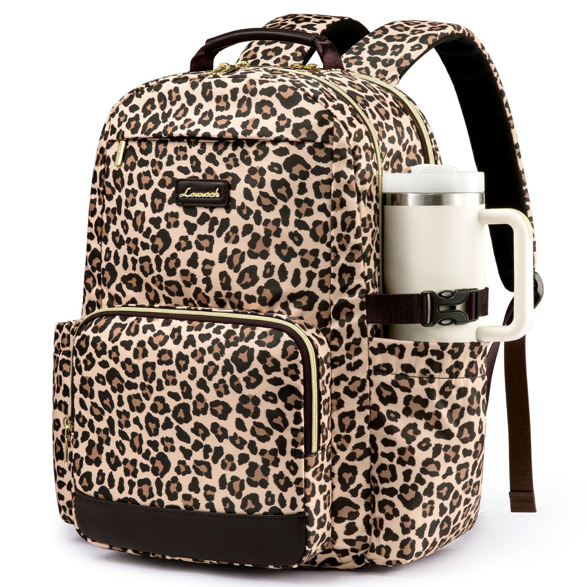 LOVEVOOK Laptop Backpack for Women with Pouch Pocket for Large Capacity Cup,15.6 Inch Laptop Computer Bag Travel Backpack Purse,Waterproof Work Business Backpack College Teacher Bags,Beige-Black-Brown
