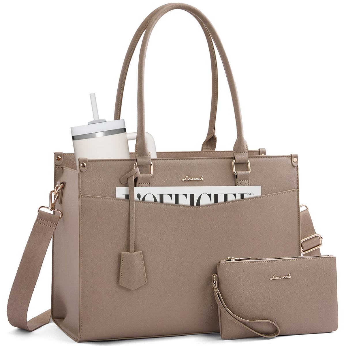 LOVEVOOK Laptop Bag for Women, Waterproof Tote Purse with Clutch for Work