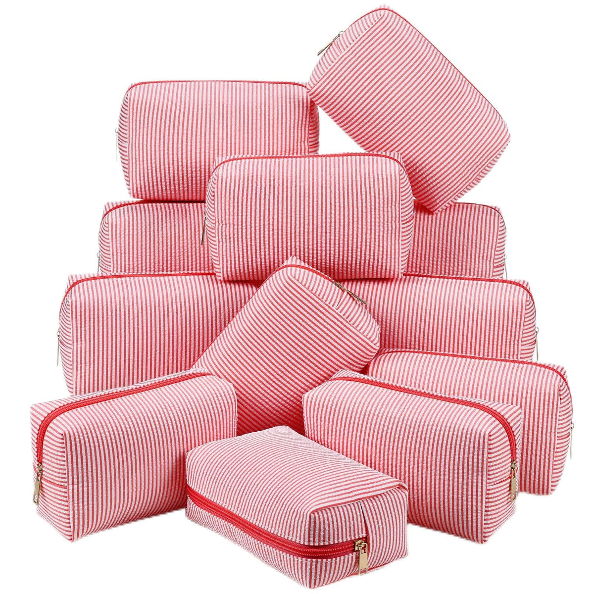 Sanwuta 6 Pcs Seersucker Cosmetic Bags Bulk, Striped Zippered,Rainbow