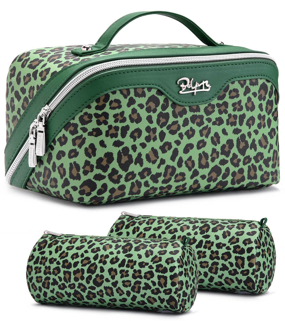 BOYATU Travel Makeup Bag Organizer: 3 Pcs Leopard Cometic Bag Set for Women