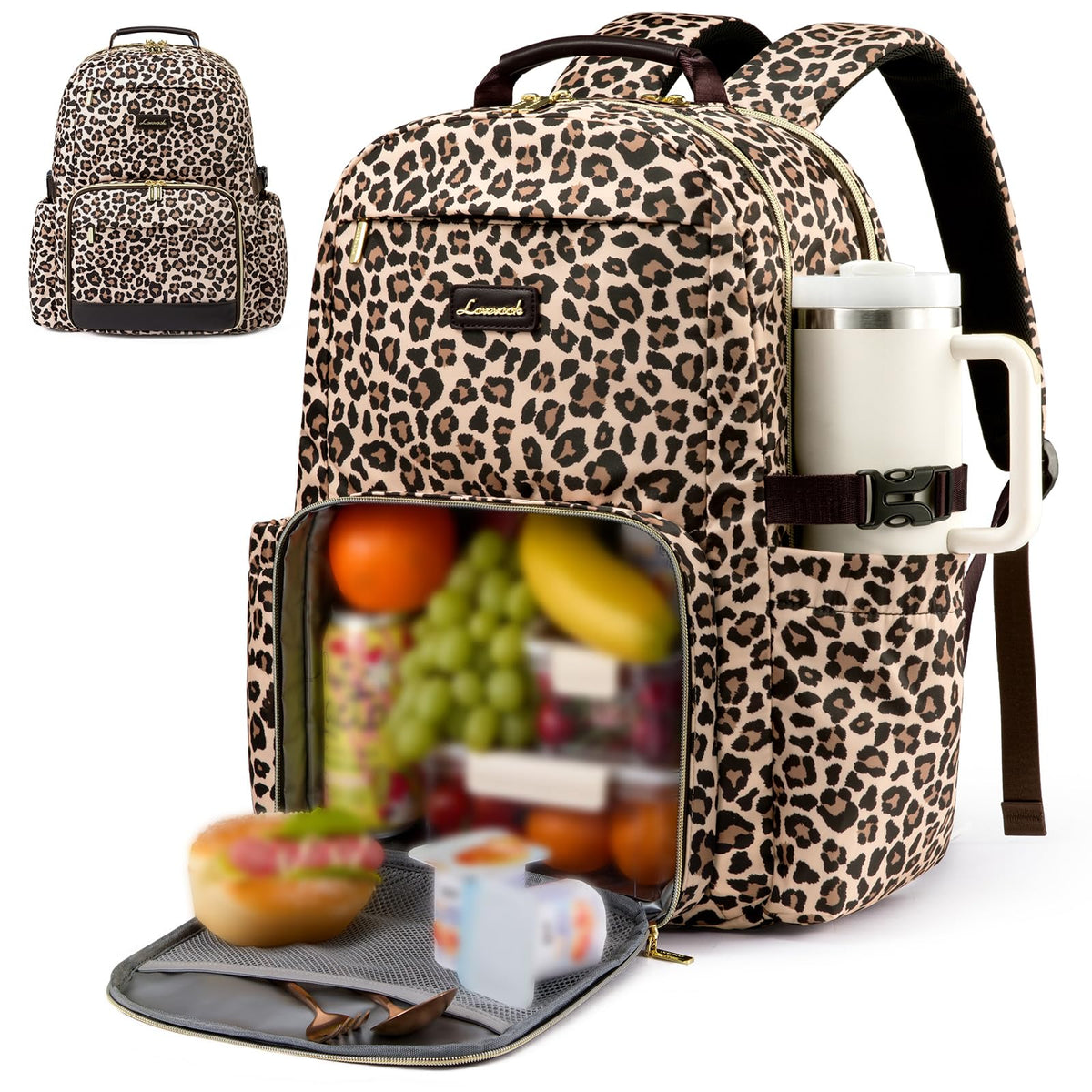 LOVEVOOK Laptop Backpack for Women with Pouch Pocket for Large Capacity Cup,15.6 Inch Laptop Computer Bag Travel Backpack Purse,Waterproof Work Business Backpack College Teacher Bags,Beige-Black-Brown