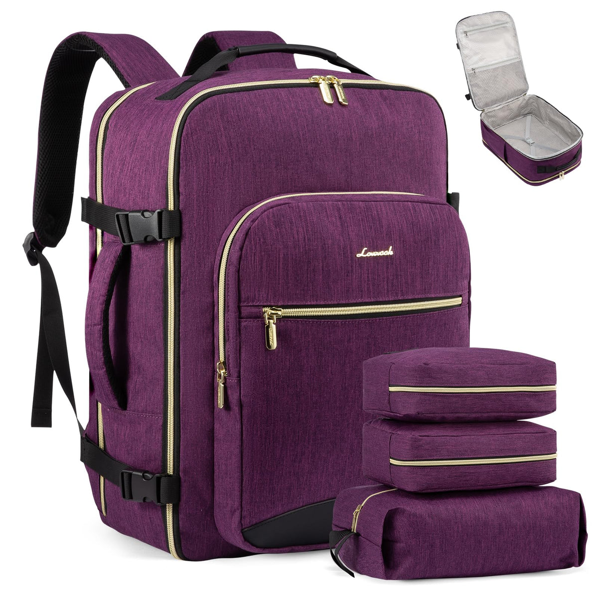 LOVEVOOK 40L Travel Backpack Flight Approved Carry on Backpack,3 Packing Cubes,Waterproof Personal Item Travel Bag,TSA Carry on Luggage Suitcase Travel Essentials,Gifts for Women & Men,fits 17" Laptop