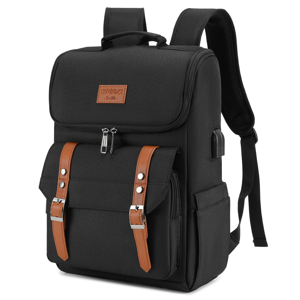 YALUNDISI Vintage Backpack Travel Laptop Backpack with usb Charging Port for Women & Men College Backpack Fits 15.6 Inch Laptop Black