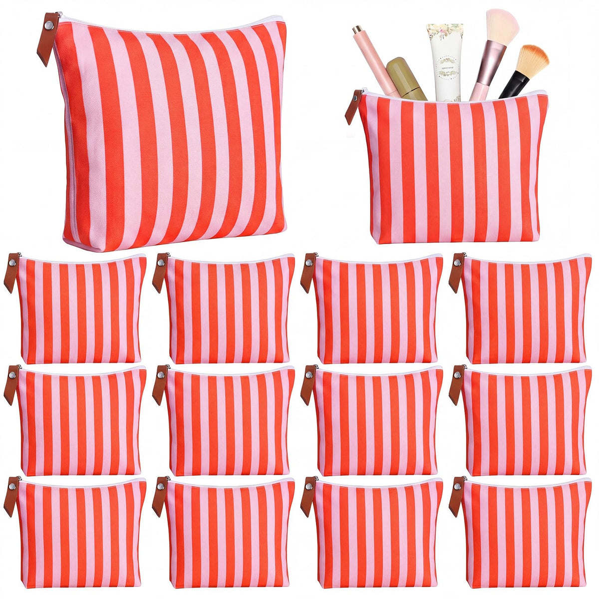 Hillban 12 Pcs Blue Striped Makeup Bags Bulk