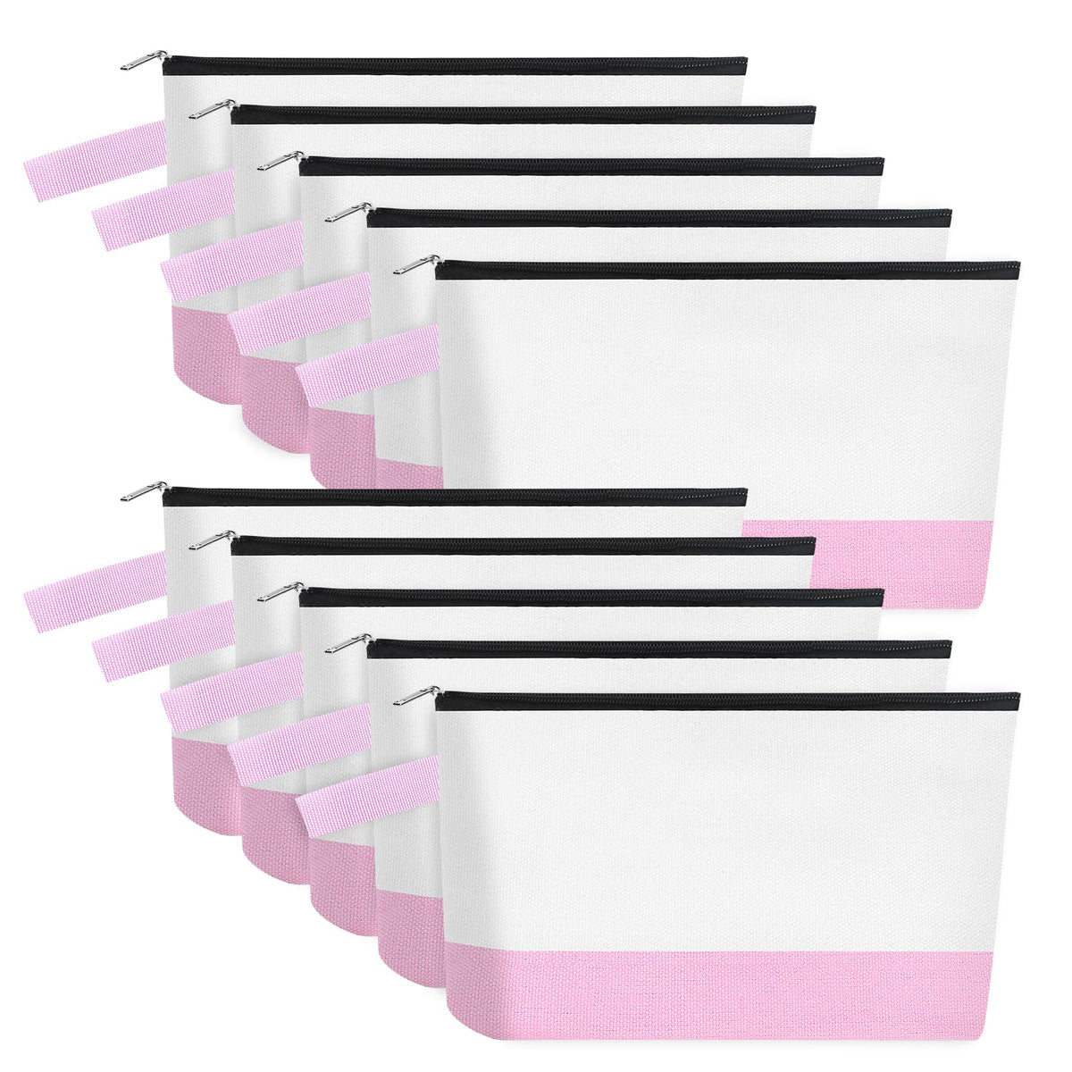 10 Pieces Cotton Canvas Makeup Bag with Bottom, Multi-Purpose Cosmetic Bag with Zipper Travel Toiletry Pouch, Blank DIY Craft Bag Pencil Bag (M, White), MN-WB07