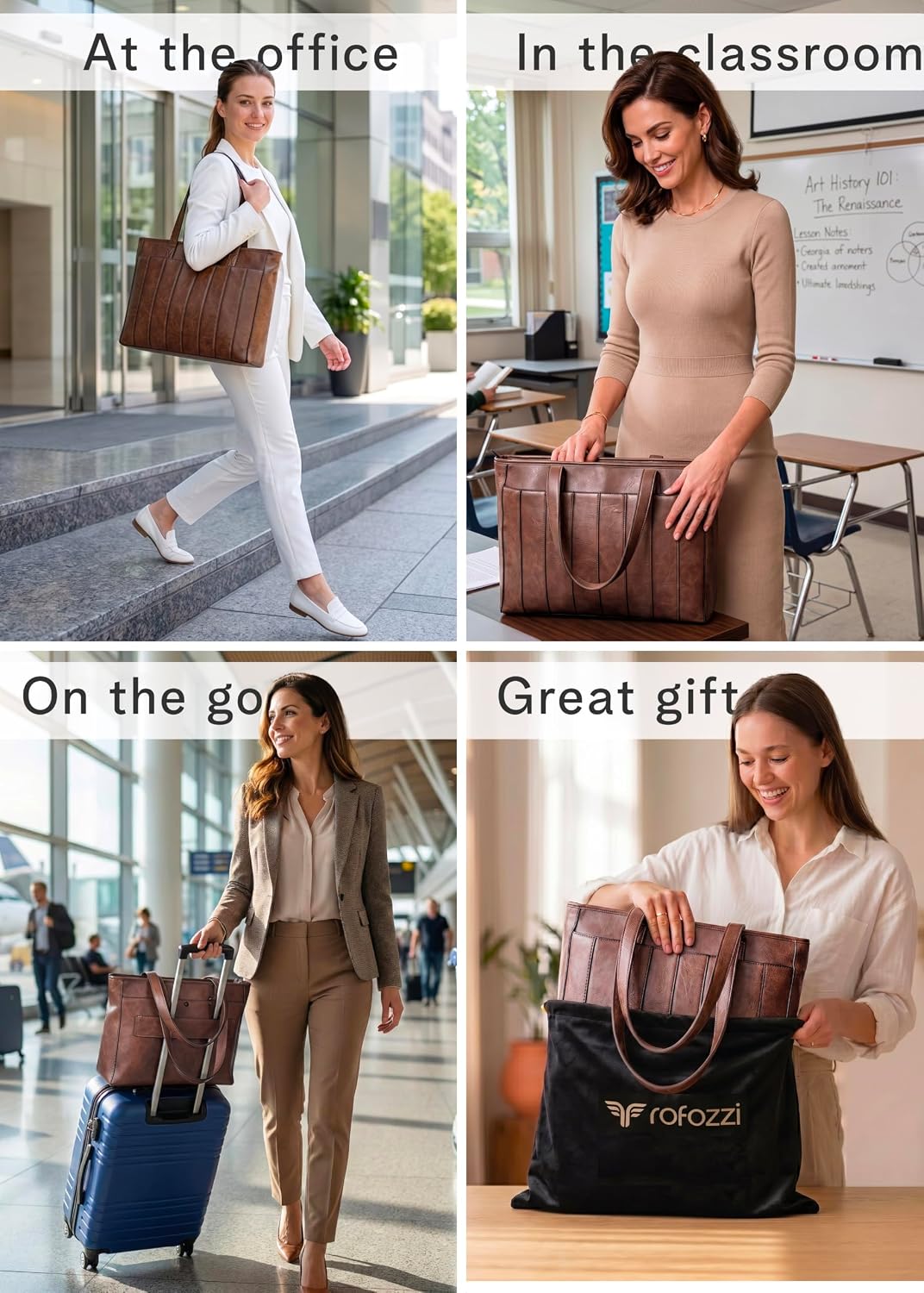 Laptop Bag for Women - 14" Vegan Leather Computer Bags for Laptops for Women - Padded Compartment - Leather Tote