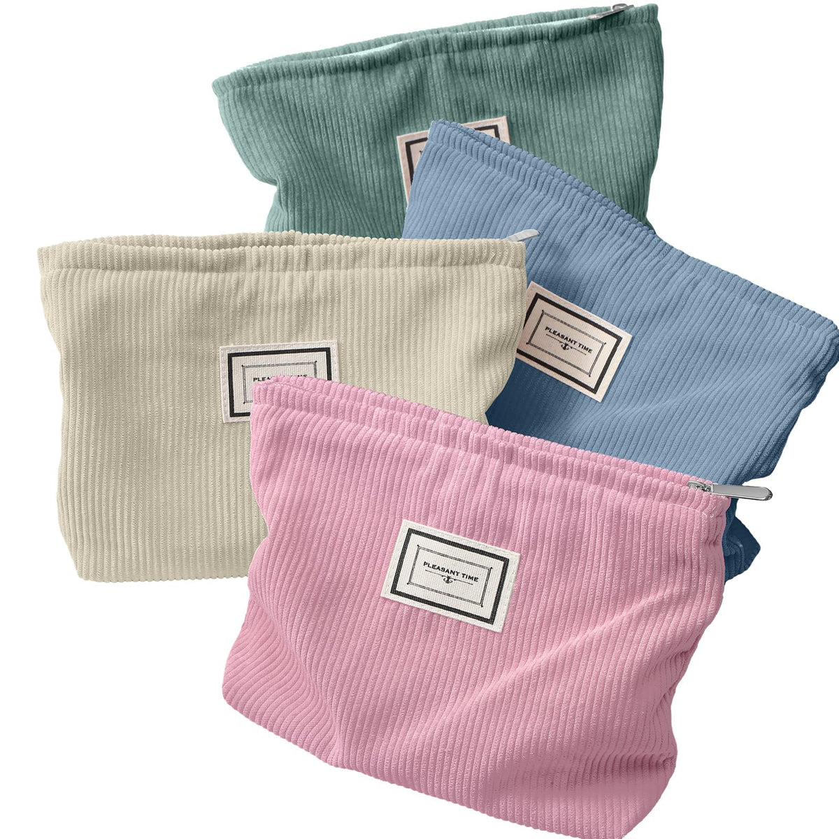 Sanwuta 4 Pcs Velvet Corduroy Makeup Bag, 10x7x2'', Retro Color