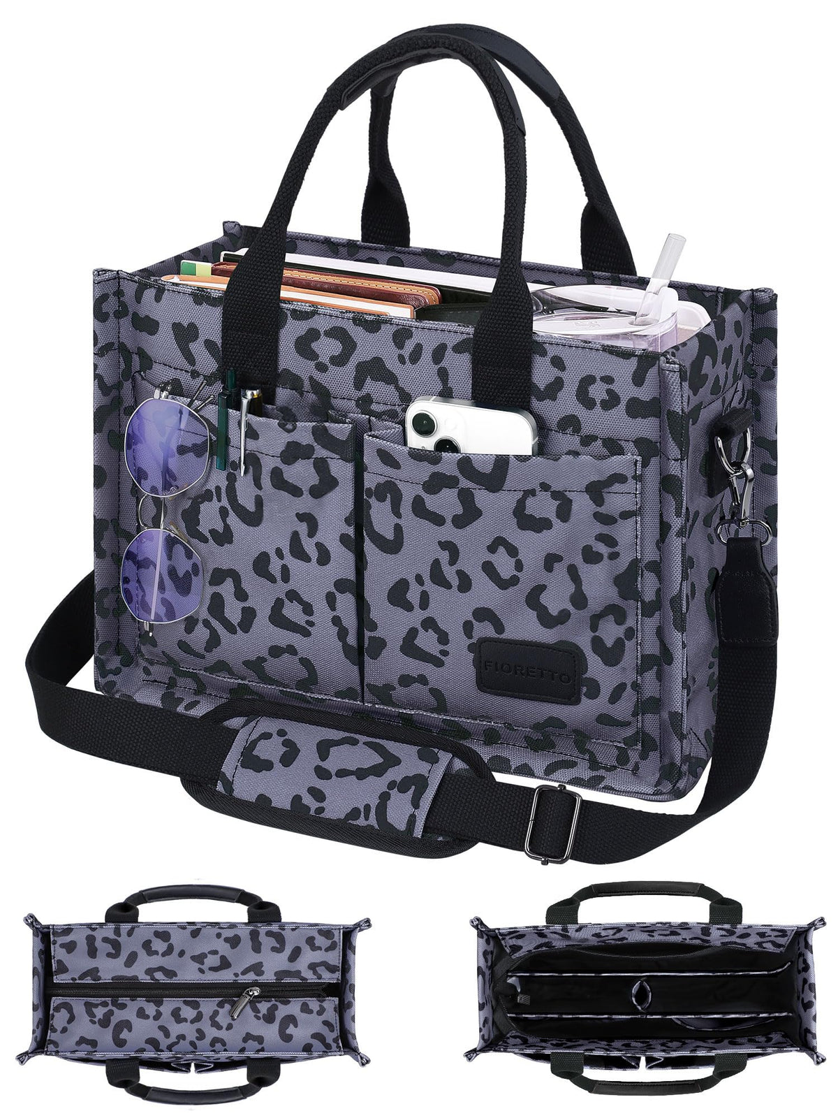 FIORETTO Canvas Tote Bag for Women with Zipper Closure & Individual Compartments for Work College for Teacher & Nurse