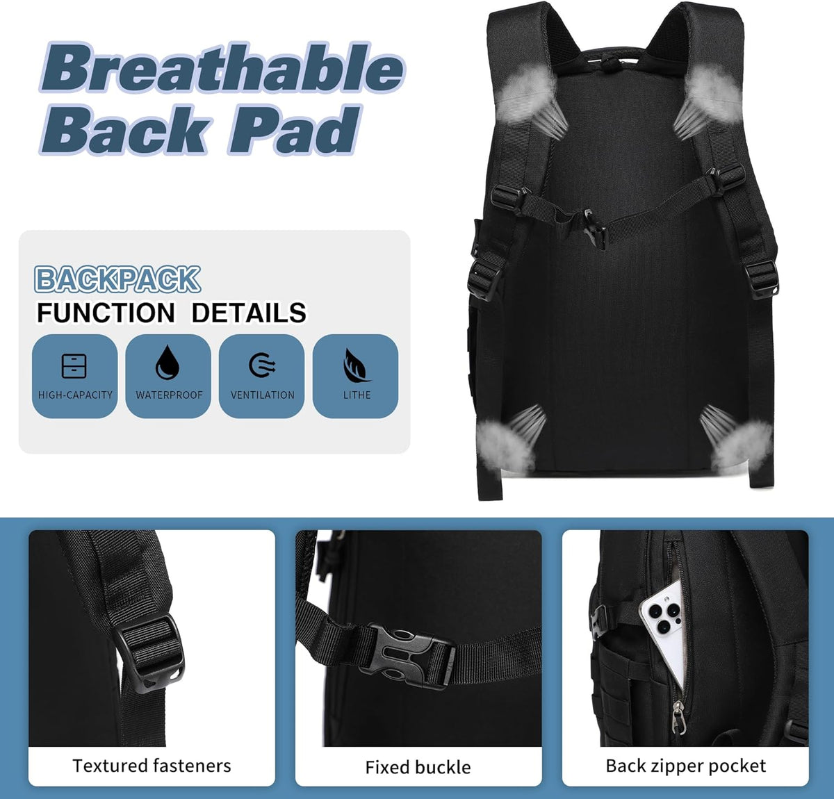 Wotony Military tactical backpack, backpack for men black small tactical assault bag