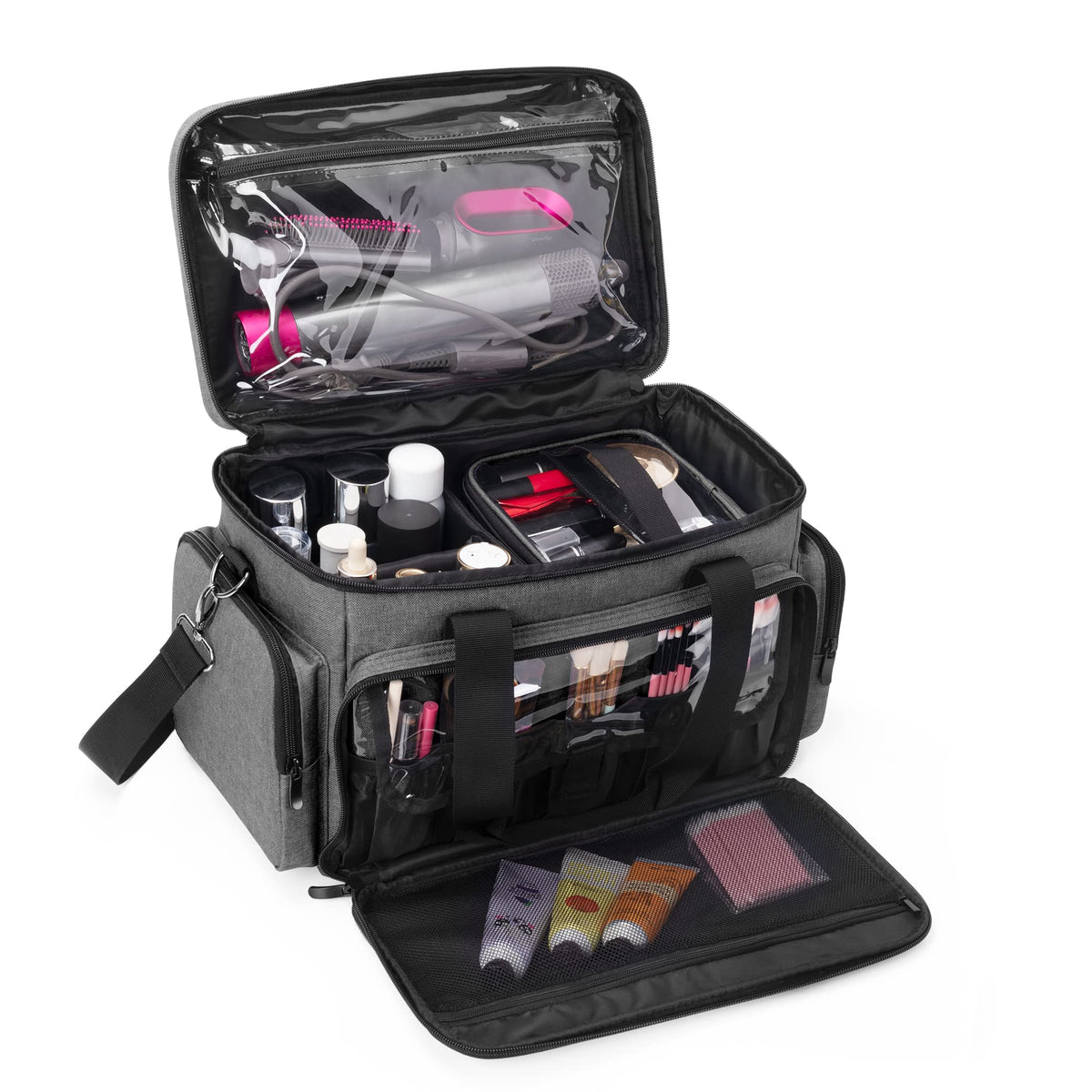 BAFASO Makeup Bag with 2 Removable Pouches and Detachable Dividers, Purple