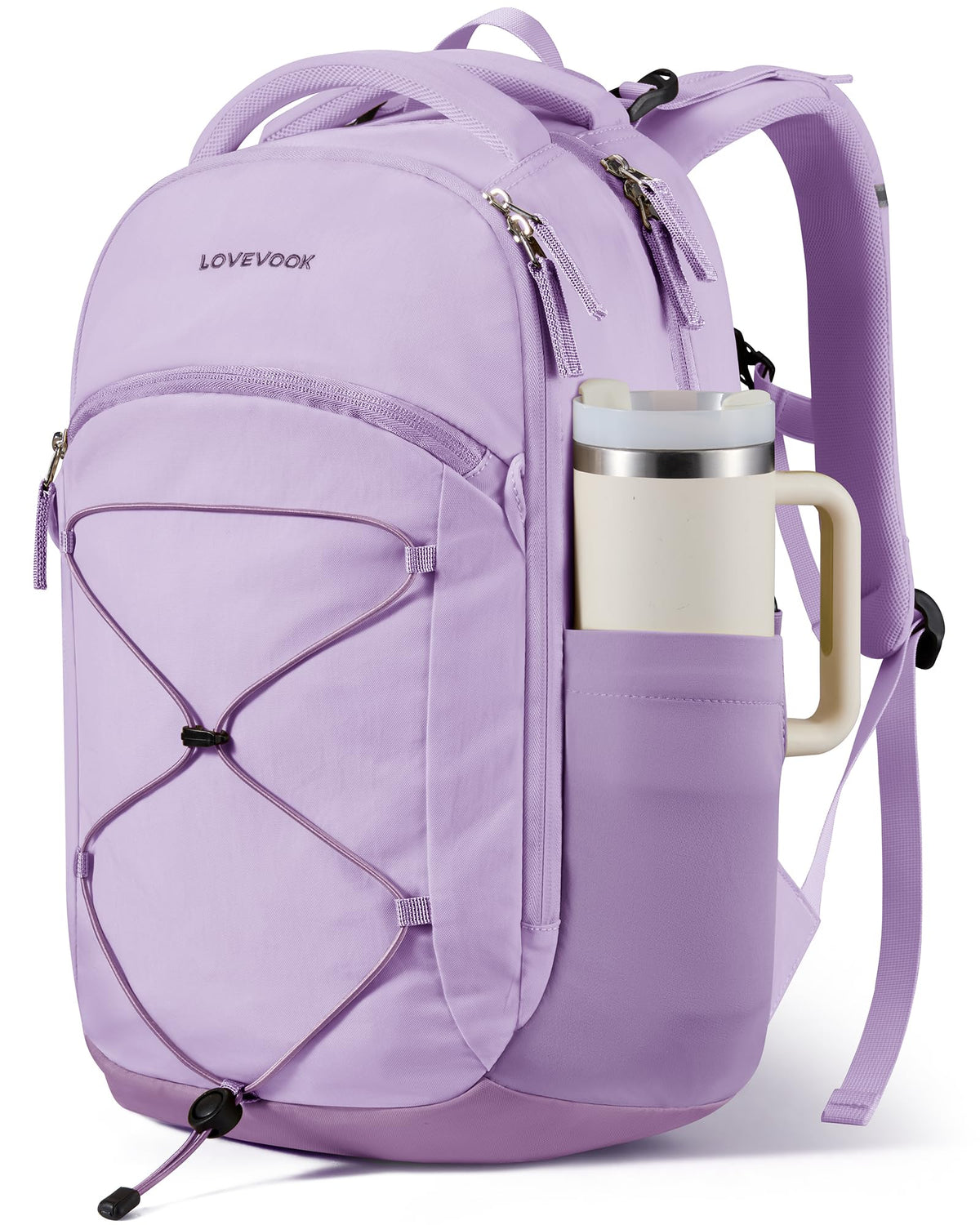 LOVEVOOK Everyday Laptop Backpack for Women & Men With Tumbler Holder,15.6 Inch Classic Travel Work College Teacher Carry on Backpack Purse,Waterproof Computer laptop Bag Hiking Backpack,Beige-Green