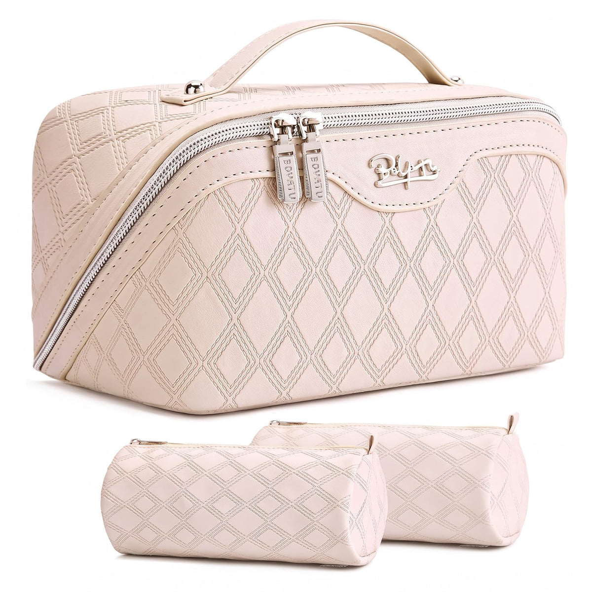 BOYATU Travel Makeup Bag Organizer: 3 Pcs Leopard Cometic Bag Set for Women