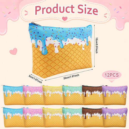 12 Pcs Ice Cream Drip Cosmetic Bags for Women, Ice Cream Drip Makeup Bags for Themed Party Favors, Toiletry Zipper Pouch for Birthday Party Favors Summer Lovers Gifts