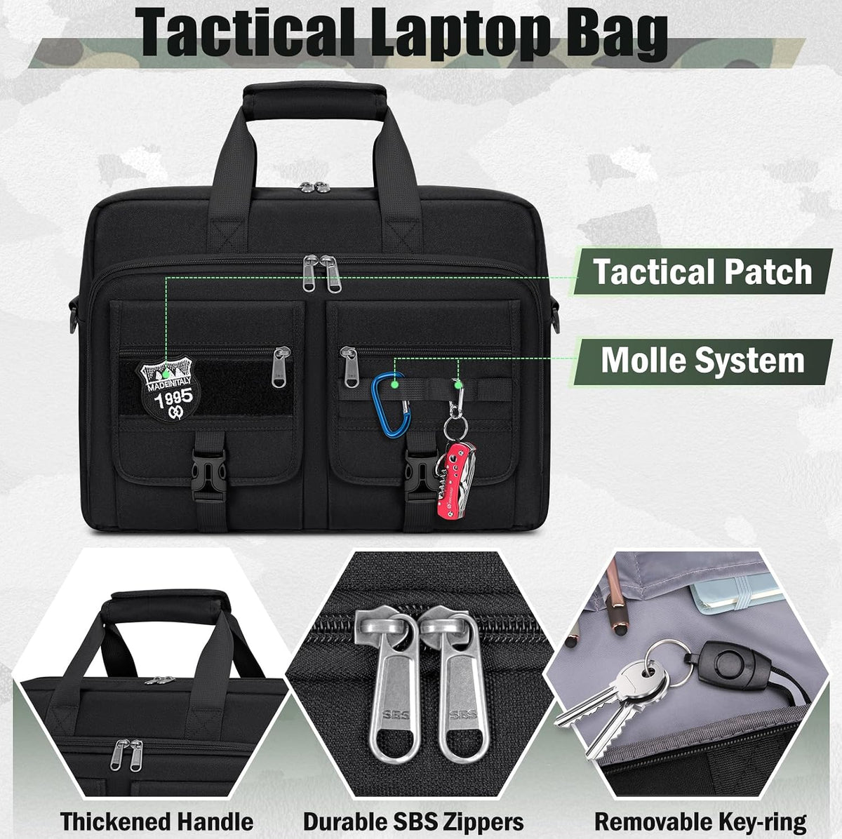 RAINSMORE Tactical Laptop Bag for Men, Large Military Laptop Briefcase