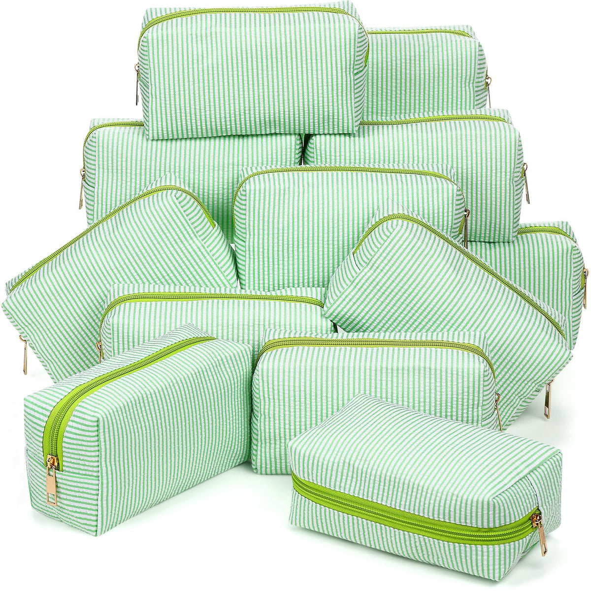 Sanwuta 6 Pcs Seersucker Cosmetic Bags Bulk, Striped Zippered,Rainbow