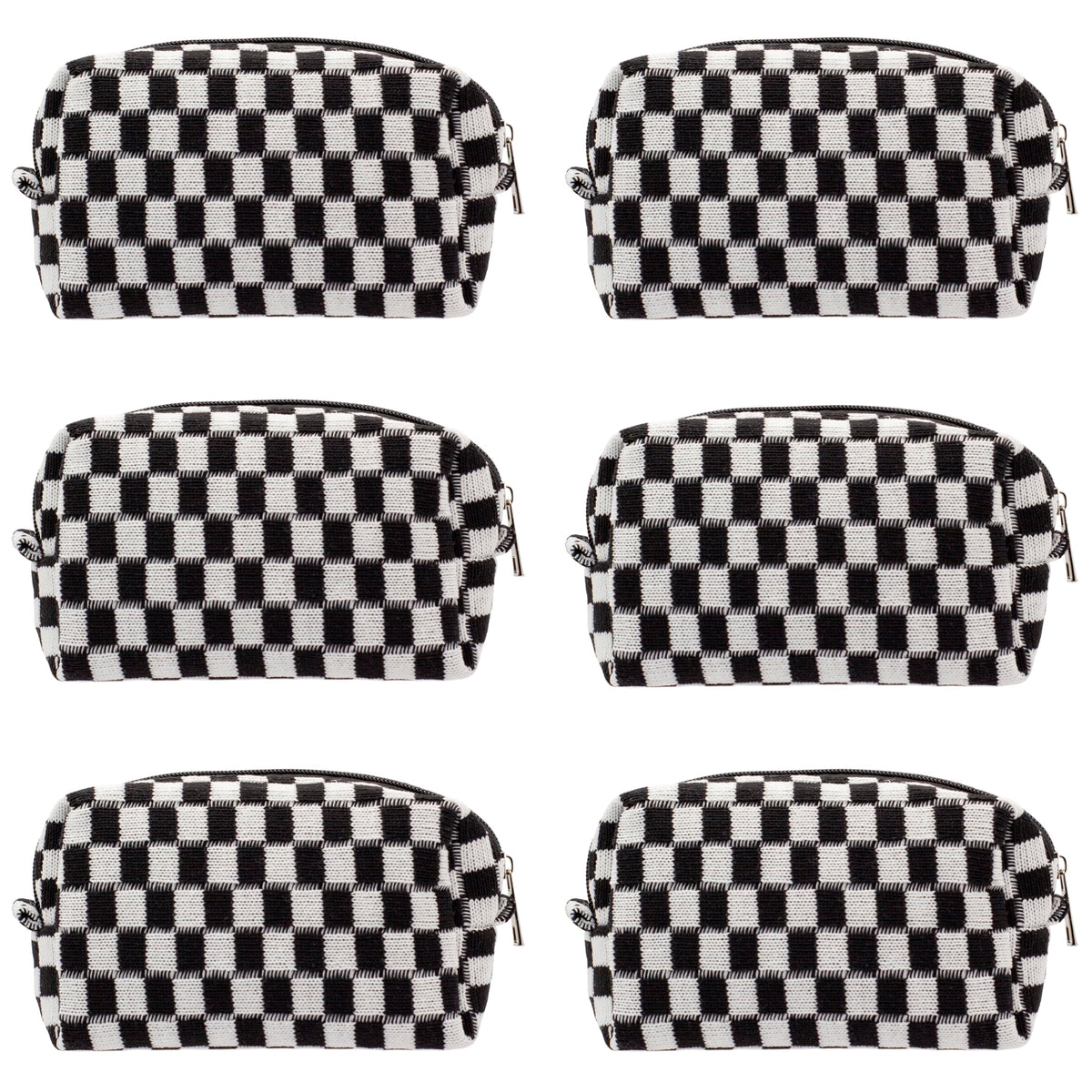 Checkered Makeup Bag for Purse, Small Travel Cosmetic Pouch,Blue,6 Pack
