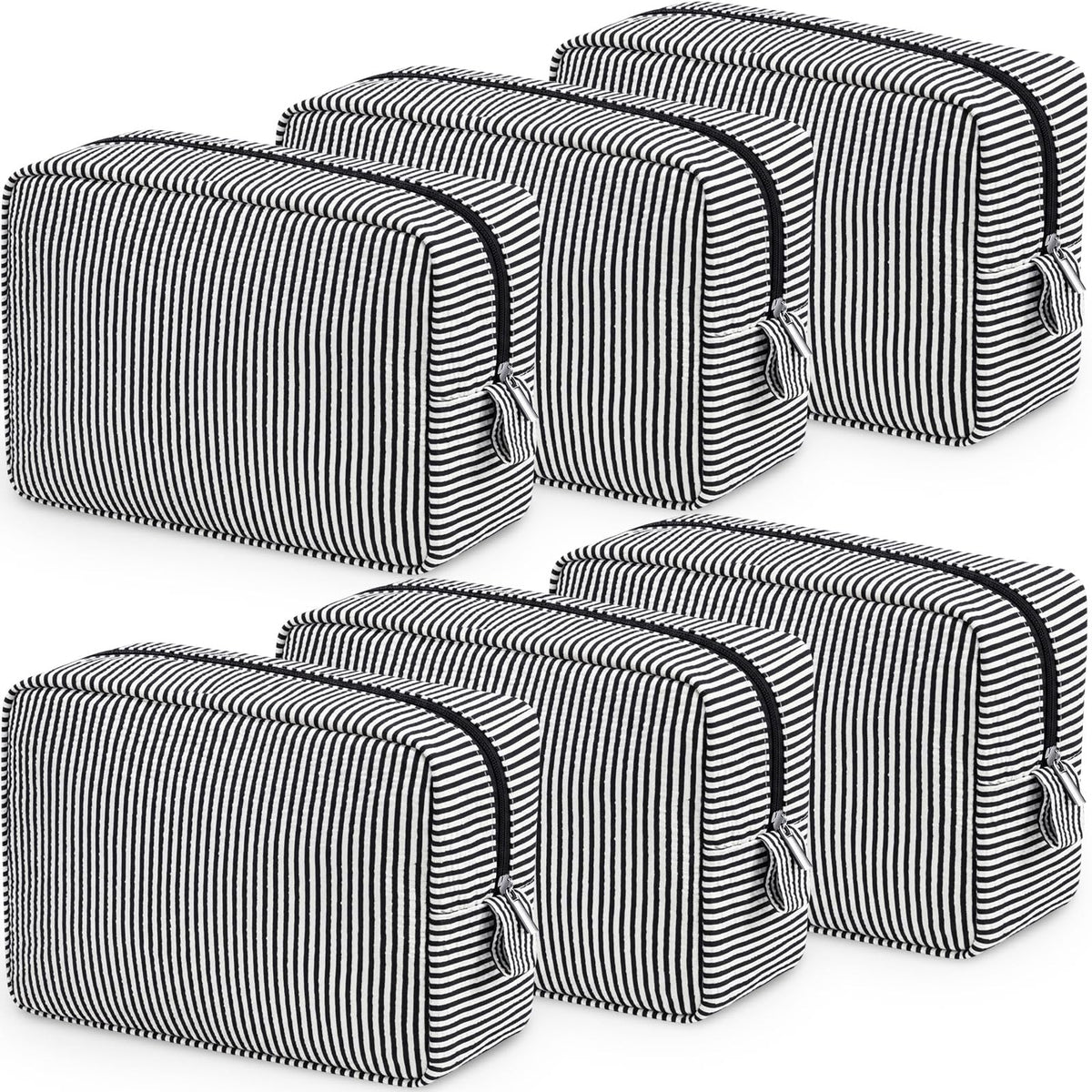 Sanwuta 6 Pack Seersucker Makeup Bags for Women Striped,Large,Macaron Color