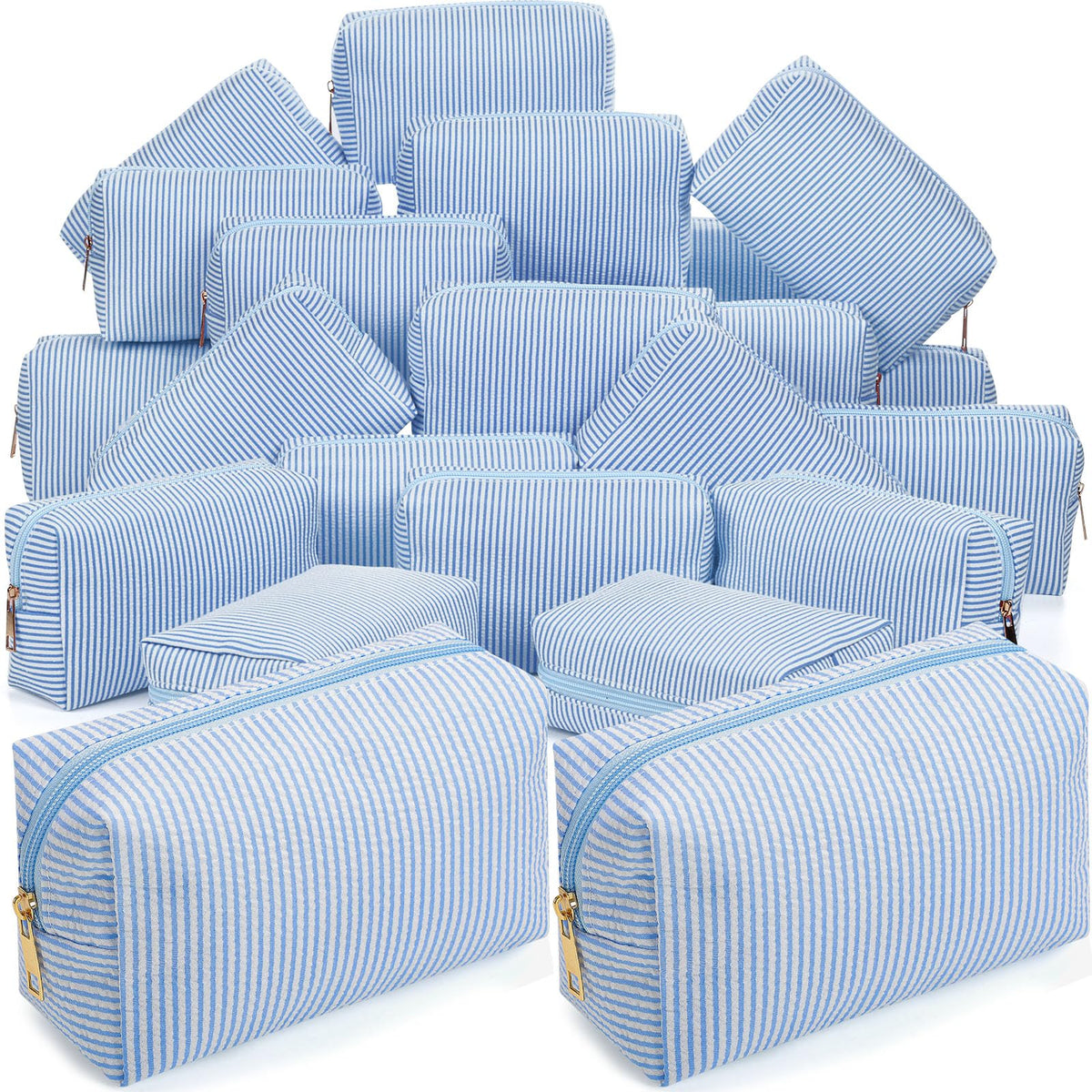Sanwuta 6 Pcs Seersucker Cosmetic Bags Bulk, Striped Zippered,Rainbow