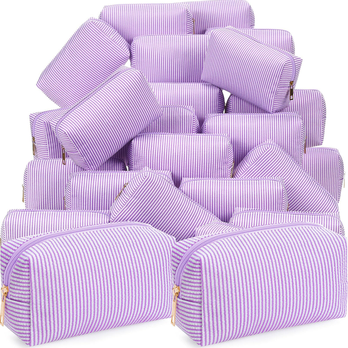 Sanwuta 6 Pcs Seersucker Cosmetic Bags Bulk, Striped Zippered,Rainbow