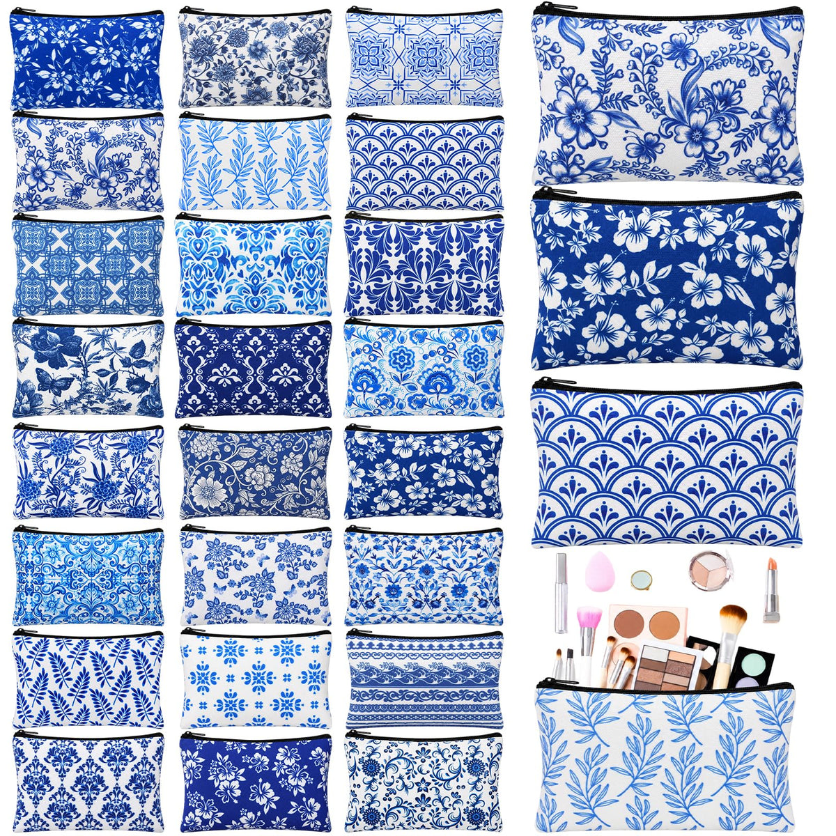 Meanplan 24 Pcs Marble Cosmetic Bags Marble Makeup Bags Toiletry Pouch with Zipper Travel Cosmetic Organizer for Women and Girls 24 Styles