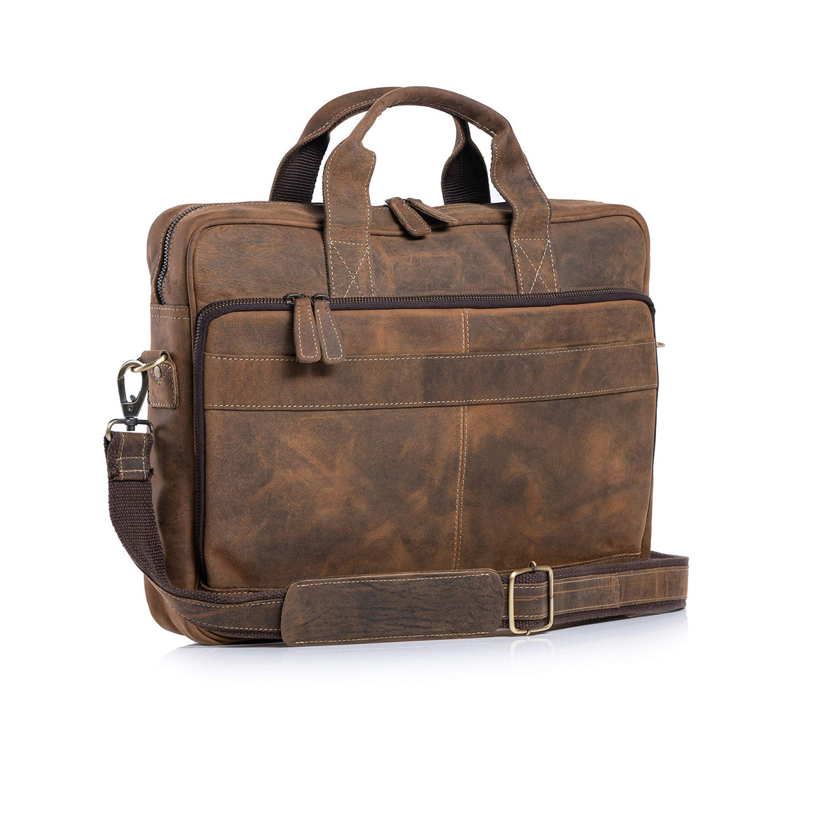 KomalC leather briefcase 16 inch laptop messenger bag satchel for men women