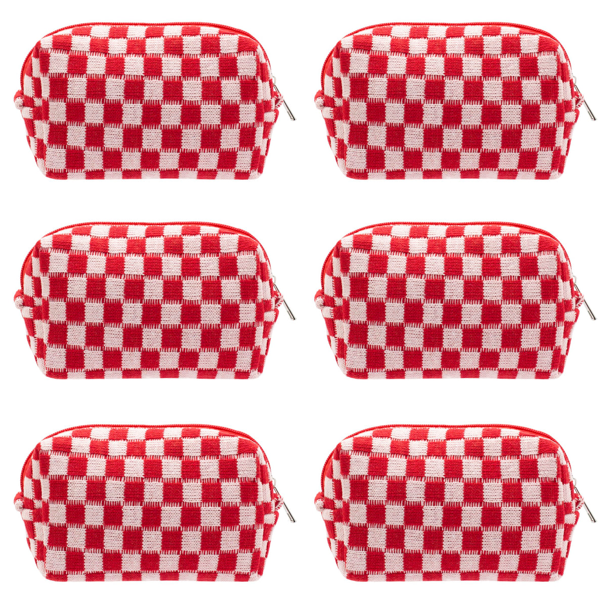 Checkered Makeup Bag for Purse, Small Travel Cosmetic Pouch,Blue,6 Pack