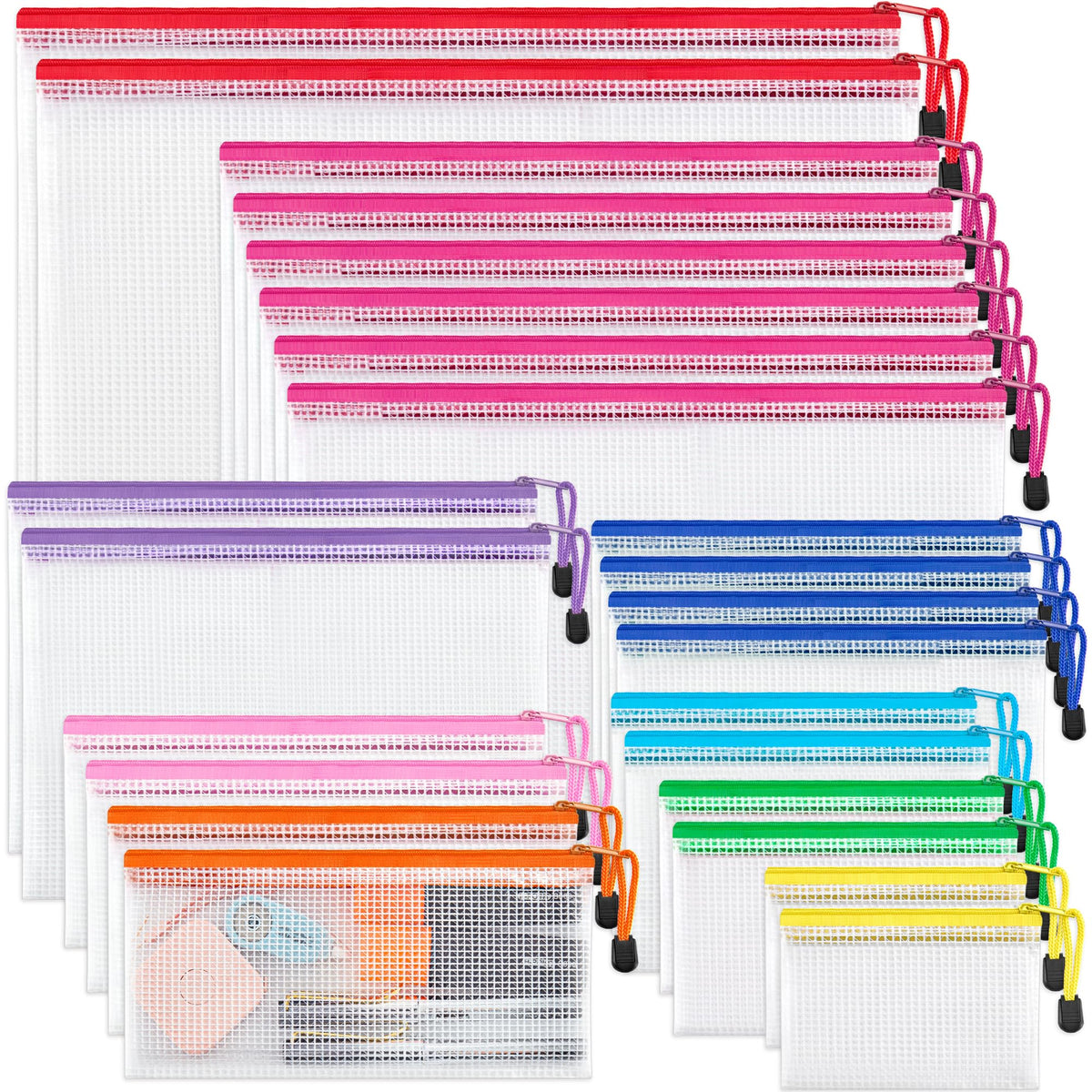 JARLINK 18 Pcs Mesh Zipper Pouch Bags, 8 Sizes Waterproof Zipper Bags