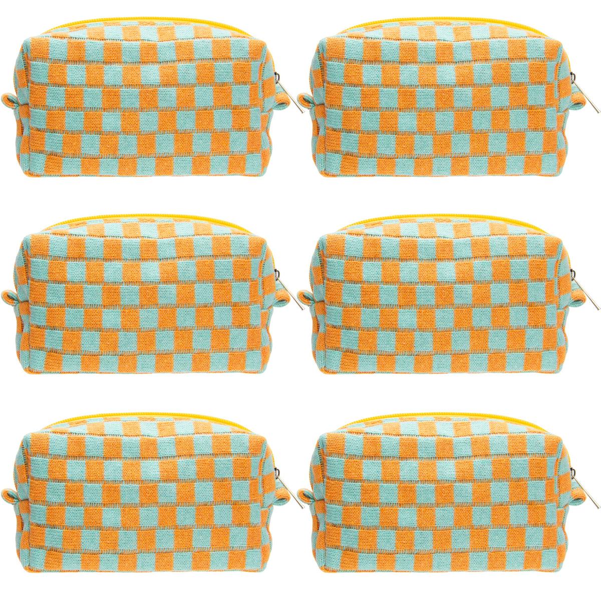 Checkered Makeup Bag for Purse, Small Travel Cosmetic Pouch,Blue,6 Pack
