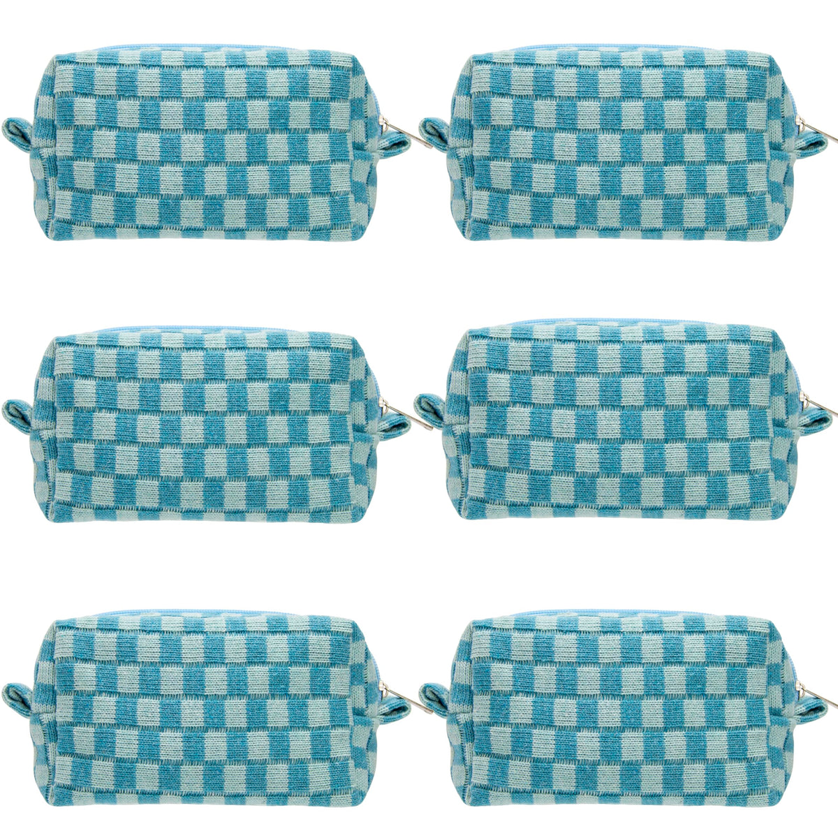 Checkered Makeup Bag for Purse, Small Travel Cosmetic Pouch,Blue,6 Pack