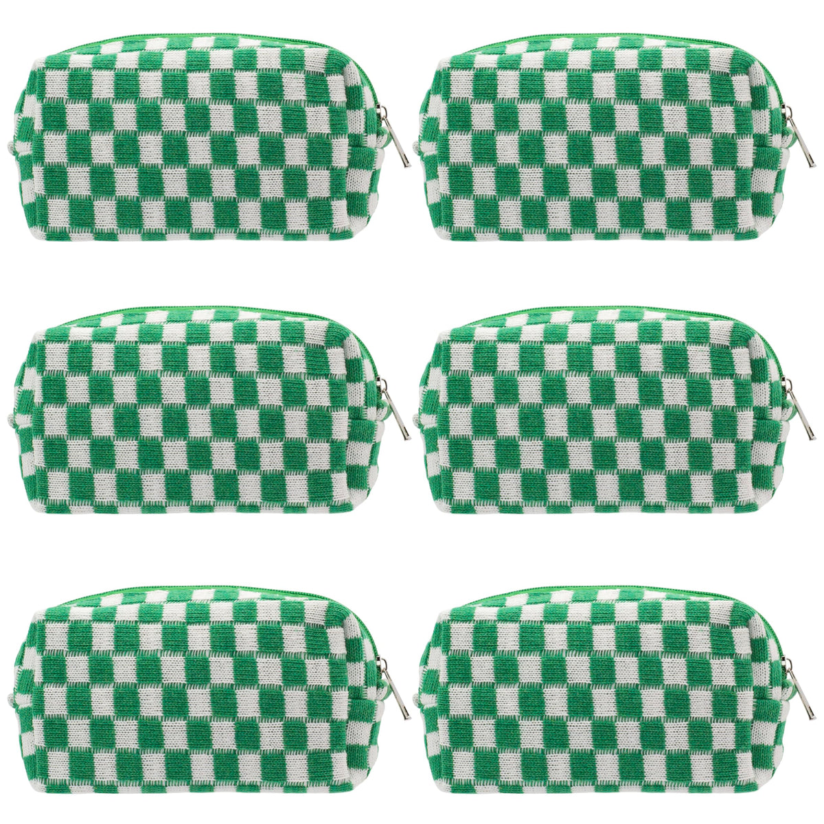 Checkered Makeup Bag for Purse, Small Travel Cosmetic Pouch,Blue,6 Pack